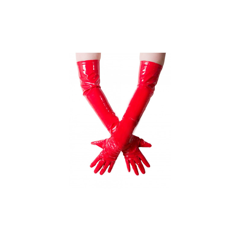 Červené lakové rukavice dlouhé