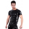 Latexový černý top s výstřihem a kovovým zdobením na prsou