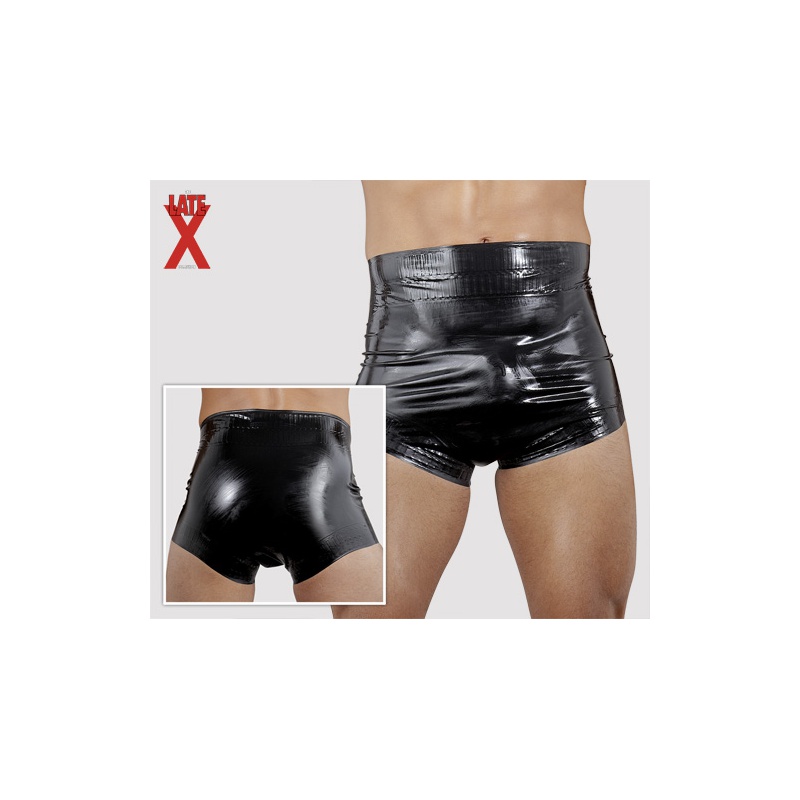Latexový černý top s výstřihem a kovovým zdobením na prsou