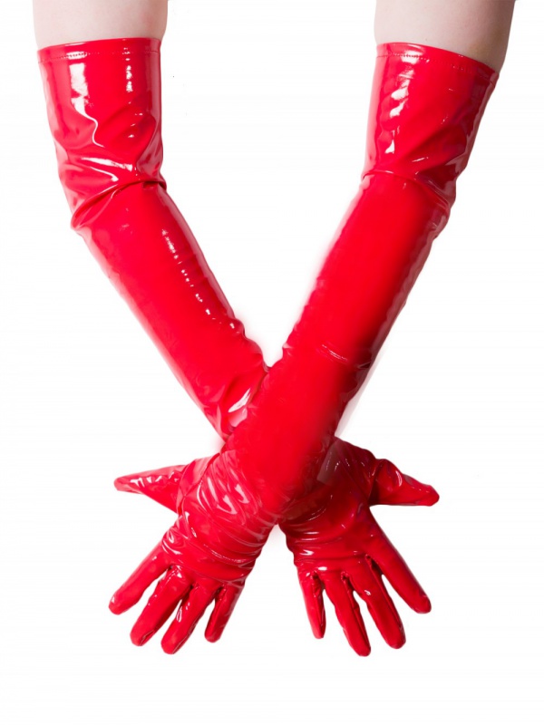Lakové rukavice dlouhé červené