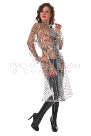 PVC retro kabát PRŮHLEDNÝ S ČERNÝMI PUNTÍKY