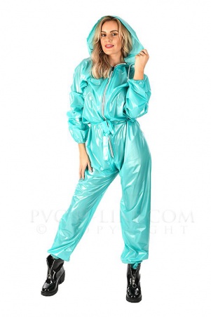 PVC catsuit s kapucí PEARL GREEN