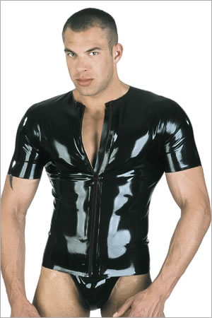 Latexové triko s předním zipem černé BLACKSTYLE