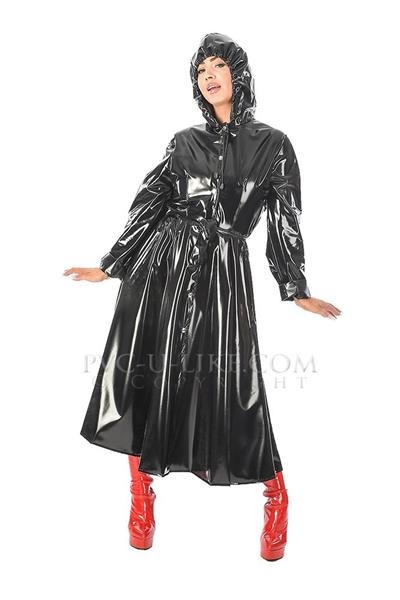 PVC kabát s kapucí BLACK SHINY