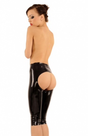 Latexové 3/4 legíny s odhaleným zadečkem černé