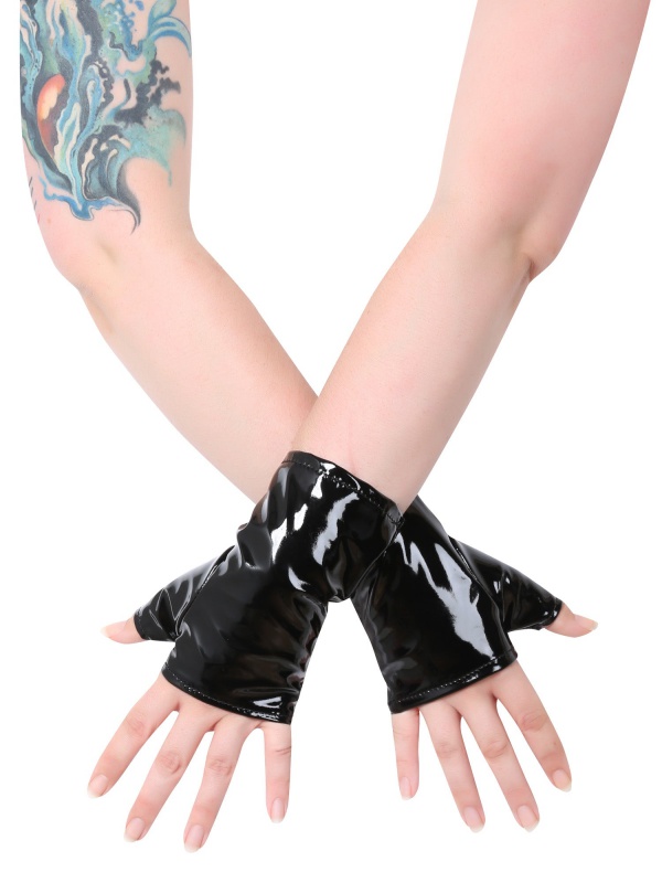 Lakové bezprsté rukavice černé
