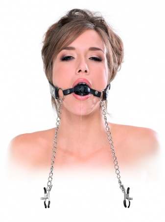 Roubík s klipsy na bradavky - deluxe ball gag