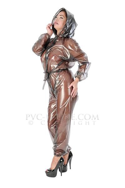 PVC catsuit s kapucí BLACK SEMI-TRANSPARENT