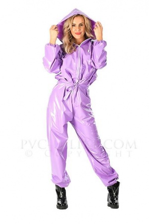PVC catsuit s kapucí LILAC SHINY