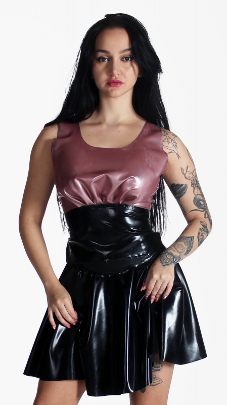 Latexový top s řasením černý/PearlPink