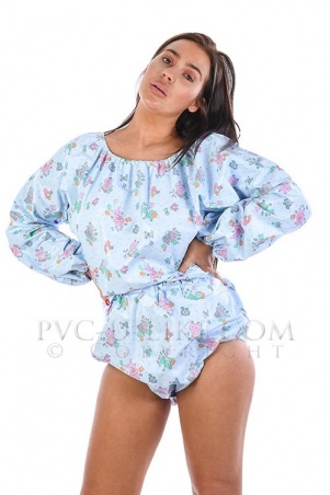 PVC Adult Baby body modré nepruhledné s potiskem zvířátek