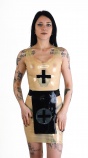 Latexová uniforma sestřičky s hlubokým výstřihem transparentní