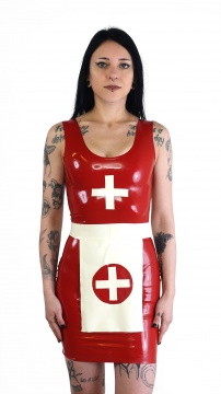 Latexová uniforma sestřičky s hlubokým výstřihem  červená