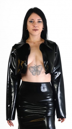 Latexová dámská bundička se zipem krátká černá