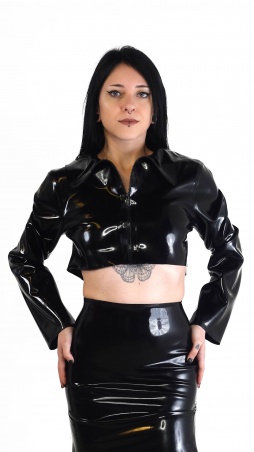 Latexová dámská bundička se zipem krátká černá