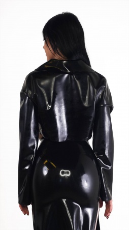 Latexová dámská bundička se zipem krátká černá