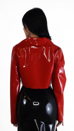 Latexová dámská bundička se zipem krátká červená