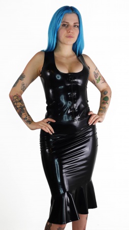 Latexová pouzdrová sukně s volánem černá