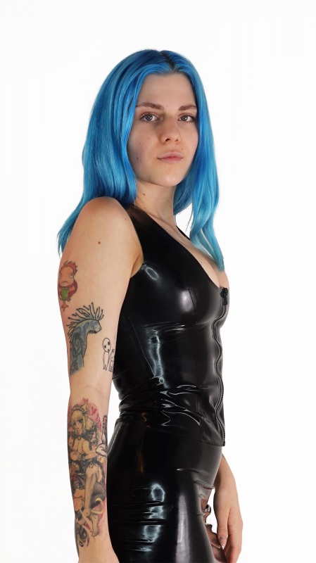 Latexový top se zipem - černý