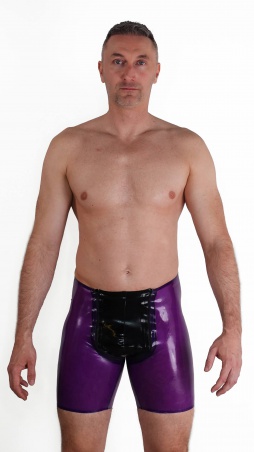 Latexové bermudy s dvěma zipy transparentní fialové