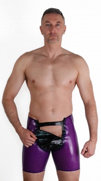 Latexové bermudy s dvěma zipy transparentní fialové