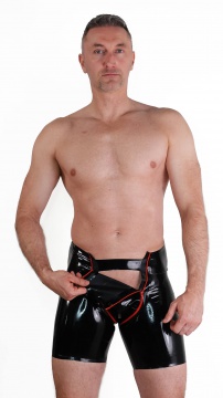Latexové bermudy s dvěma zipy černé