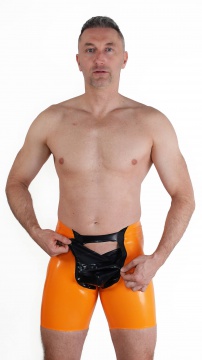Latexové bermudy s dvěma zipy oranžové