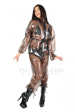 PVC catsuit s kapucí BLACK SEMI TRANSPARENT