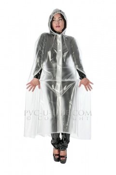 PVC dlouhé pončo NATURAL TRANSPARENT WHITE DOTS