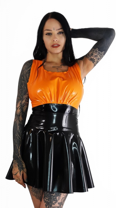 Latexový top s řasením černý/oranžový