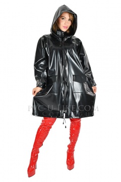 PVC kabát s kapucí v barvě BLACK SHINY