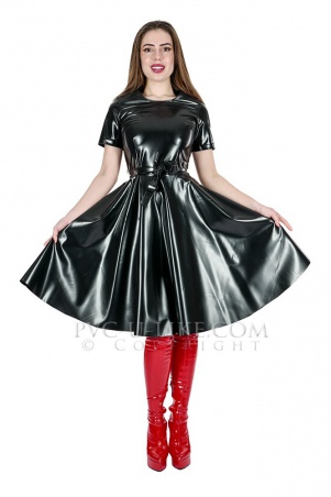 PVC dámské šaty s kolovou sukní BLACK SHINY