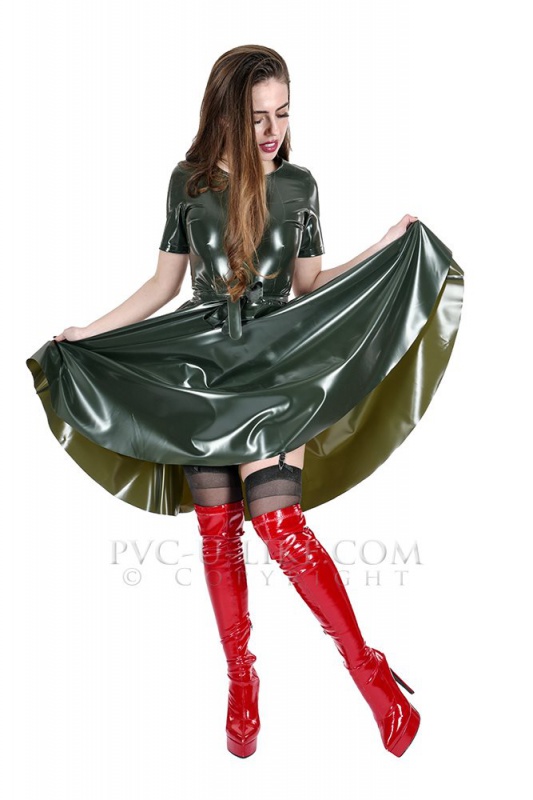 PVC dámské šaty s kolovou sukní GREEN SHINY