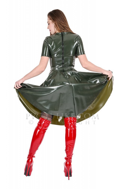 PVC dámské šaty s kolovou sukní GREEN SHINY