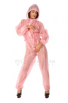 PVC catsuit s kapucí PINK SEMI TRANSPARENT