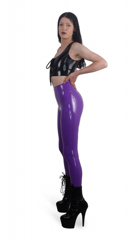 Latexové legíny s vysokým pasem fialové