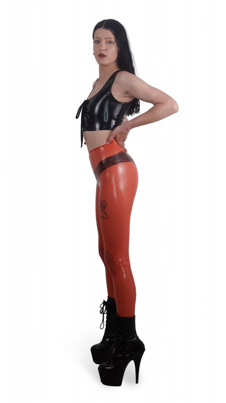 Latexové legíny s vysokým pasem transparentní červené