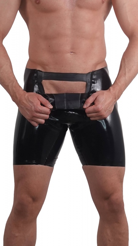 Latexové bermudy černé se dvěma černýmí zipy