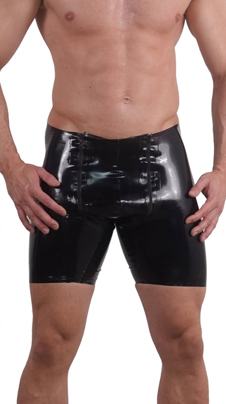 Latexové bermudy černé se dvěma černýmí zipy
