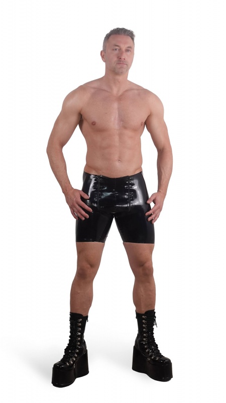 Latexové bermudy černé se dvěma černýmí zipy